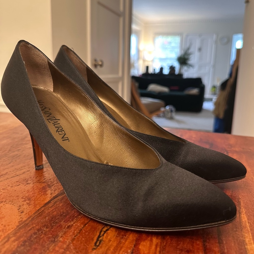 Yves Saint Laurent Black Satin Heels